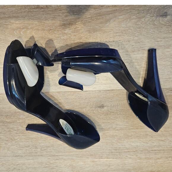 FURLA Dark Blue Bow Jelly Heels 40 Italy Minimalist Business Special Occasion - Picture 8 of 9